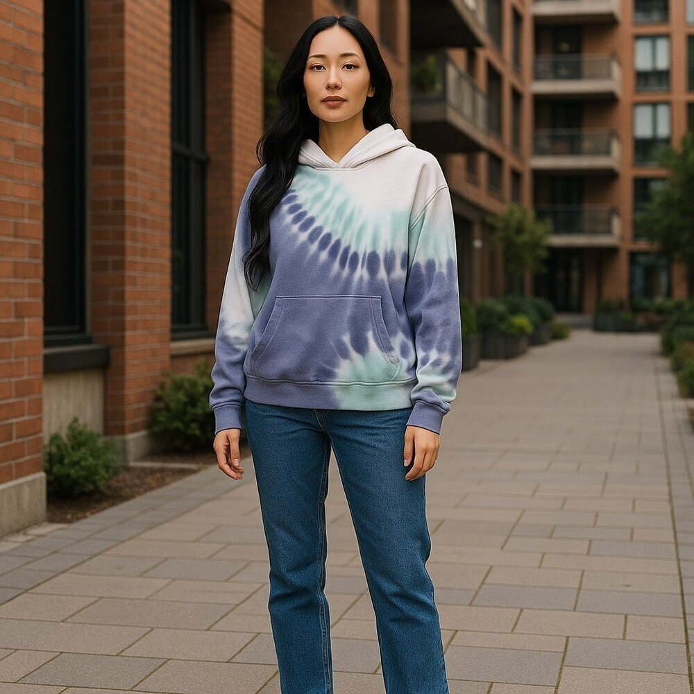 Wildfox Small Purple Blue Tie Dye Hooded Pullover Sweatshirt Hoodie Size S
